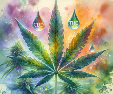 Illustration représentant une aquarelle avec une feuille de cannabis