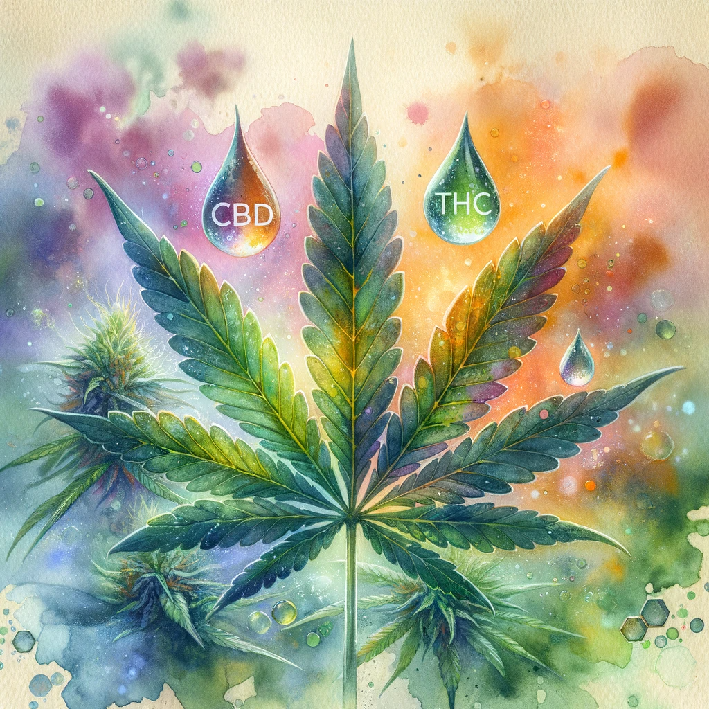Illustration représentant une aquarelle avec une feuille de cannabis