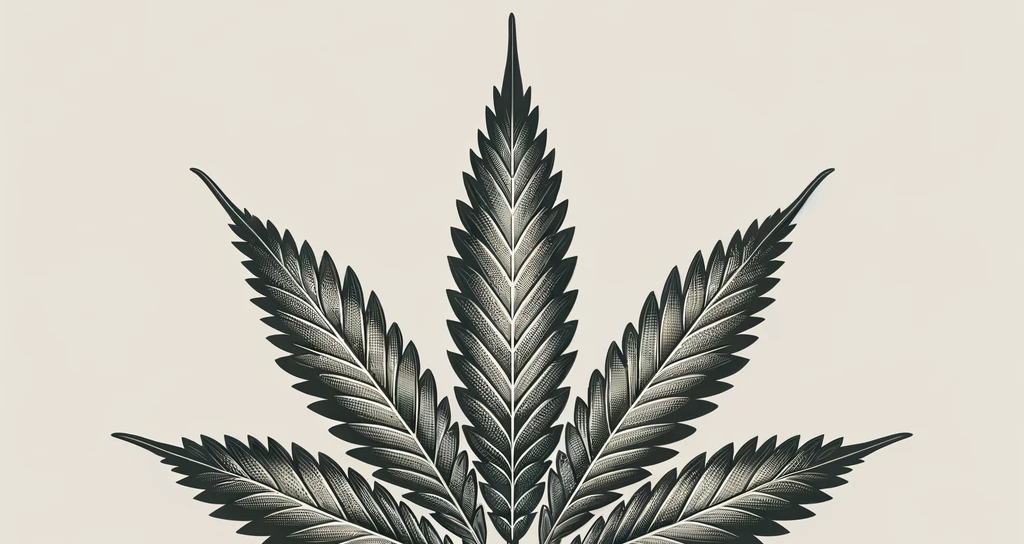 crop d'une illustration de feuille de cannabis en noir et blanc