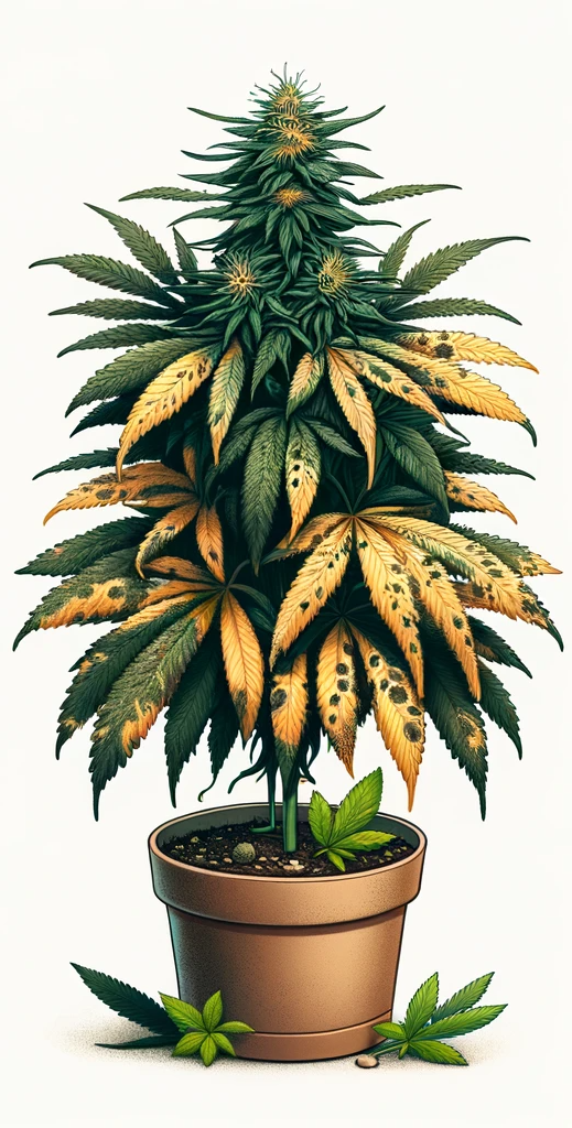 illustration d'un plant de cannabis avec taches sur les feuilles