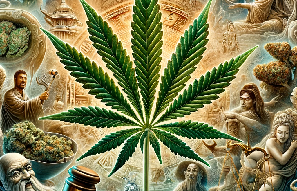 Illustration représentant l'histoire du cannabis et son implication