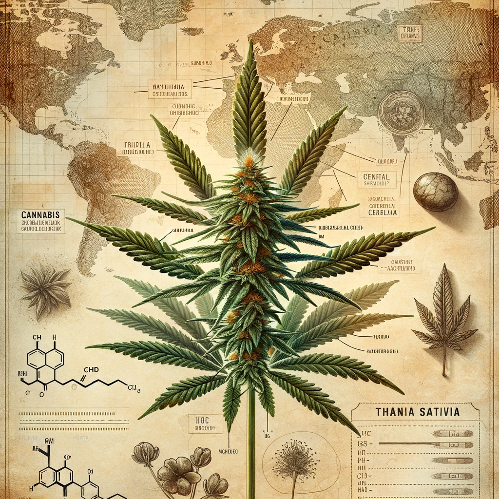 Illustration d'un plant de cannabis devant une mappemonde