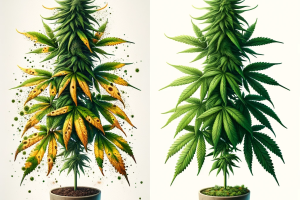 Illustration montrant un plan malade et un plan sain de cannabis
