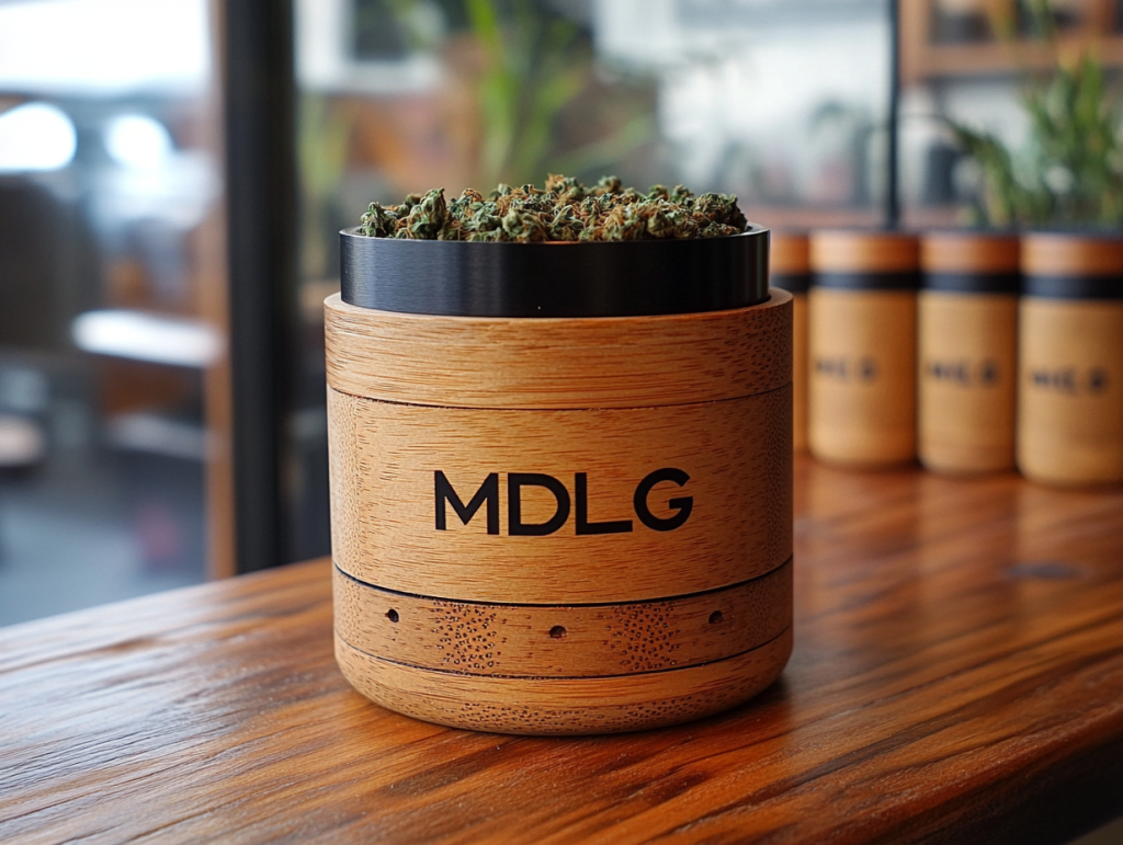 Grinder de weed posé sur un comptoir