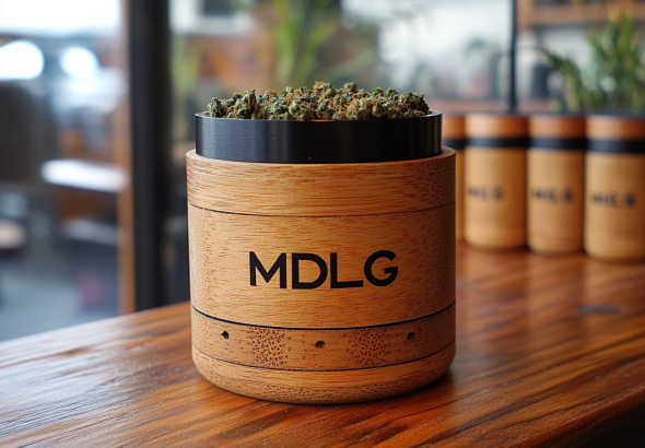Grinder de weed posé sur un comptoir
