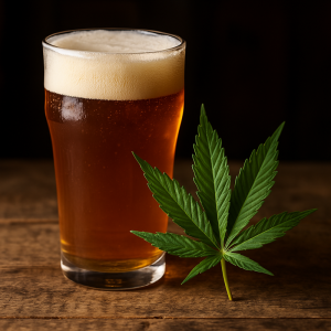 Une bière au cannabis sur un comptoir