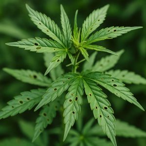 Feuilles de cannabis attaquée par des nuisibles