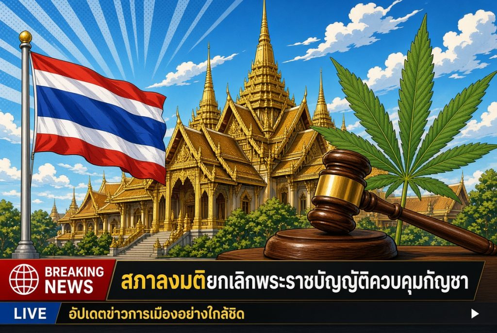 Thaïlande et cannabis, illustration style manga coloré