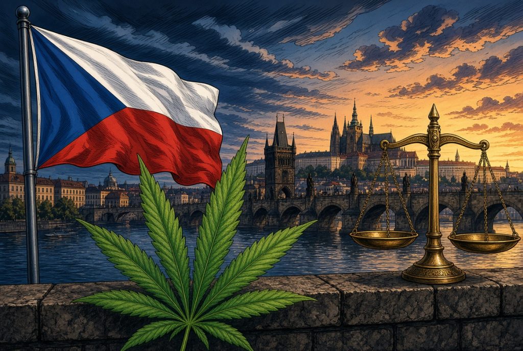 Législation cannabis en République Tchèque, illustration style manga coloré
