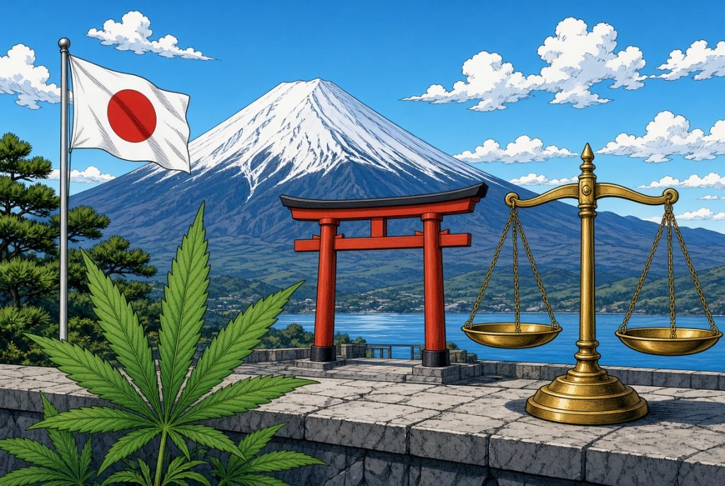 Réglementation du cannabis au Japon, illustration style manga coloré