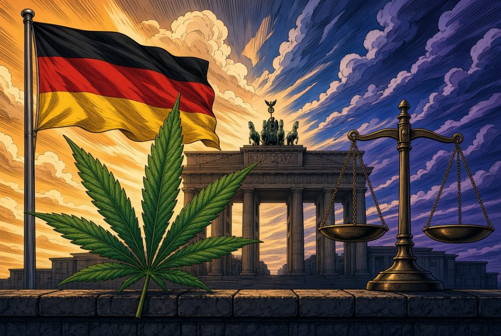 Législation cannabis en Allemagne, illustration style manga coloré