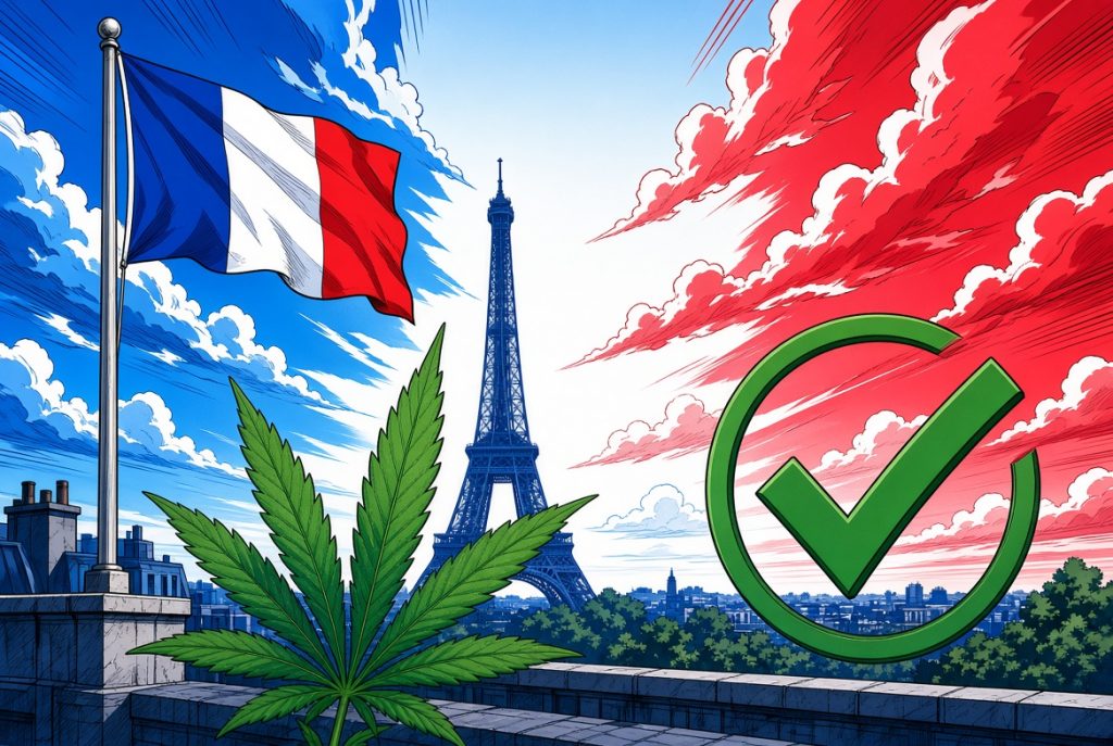 Le CBD autorisé en France, illustration style manga coloré