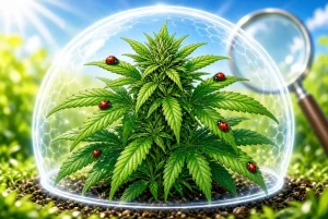 Cannabis résistant aux parasites et maladies, illustration style manga coloré