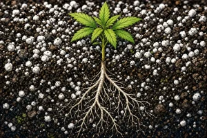 Perlite pour la culture du cannabis, illustration style manga coloré