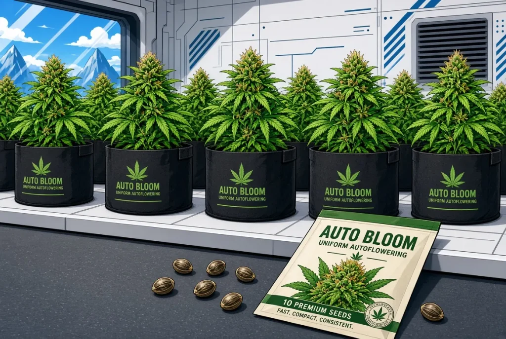 Variétés F1 Automatic Royal Queen Seeds, illustration style manga coloré