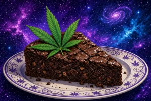 Space Cake au cannabis, illustration style manga coloré
