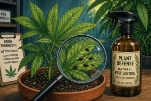 Protéger les plants de cannabis des nuisibles, illustration style manga coloré