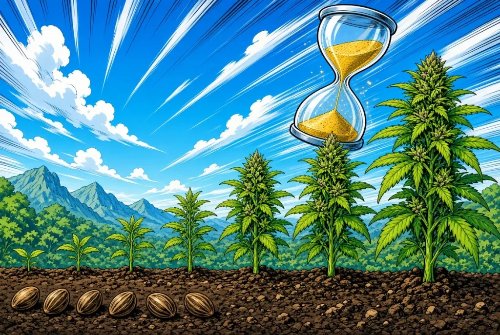 Fast Buds, spécialistes de l'autofloraison, illustration style manga coloré