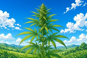 Plant de cannabis Sativa, illustration style manga coloré