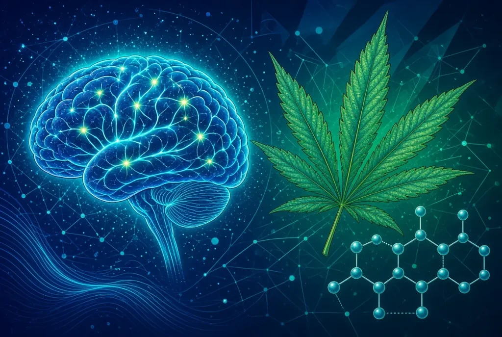 Effets du cannabis sur le cerveau, illustration style manga coloré
