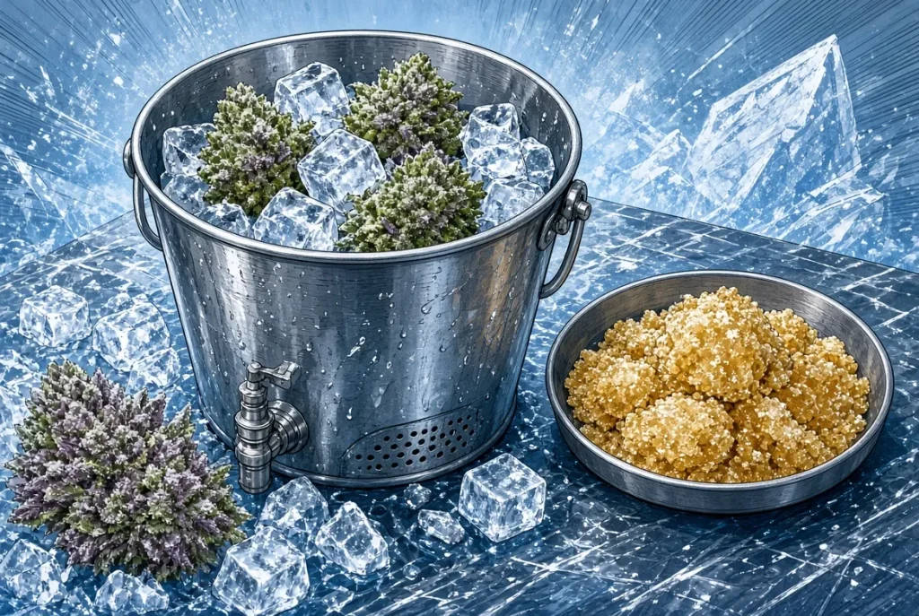 Frozen Hash, extraction à l'eau glacée, illustration style manga coloré