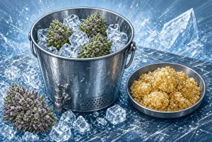 Frozen Hash, extraction à l'eau glacée, illustration style manga coloré