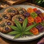 Manger du cannabis, edibles au cannabis, illustration style manga coloré