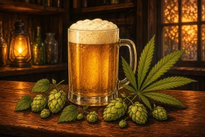 Bière au cannabis, illustration style manga coloré