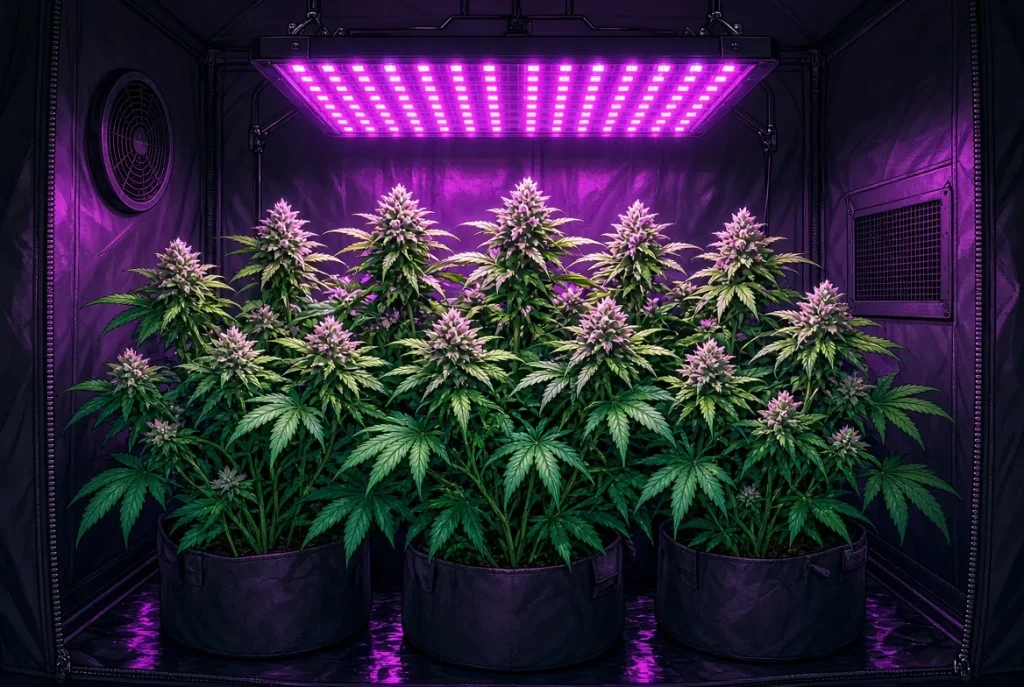 Lampe LED pour la culture du cannabis, illustration style manga coloré