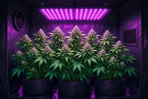 Lampe LED pour la culture du cannabis, illustration style manga coloré