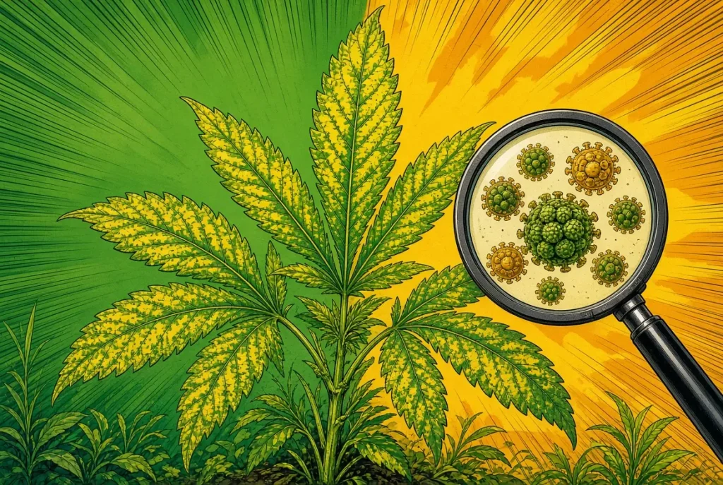Virus affectant les plants de cannabis, illustration style manga coloré