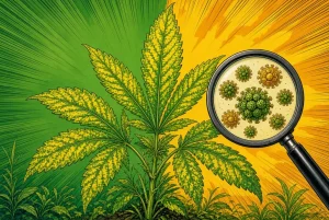 Virus affectant les plants de cannabis, illustration style manga coloré