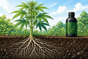 Booster racinaire pour le cannabis, illustration style manga coloré