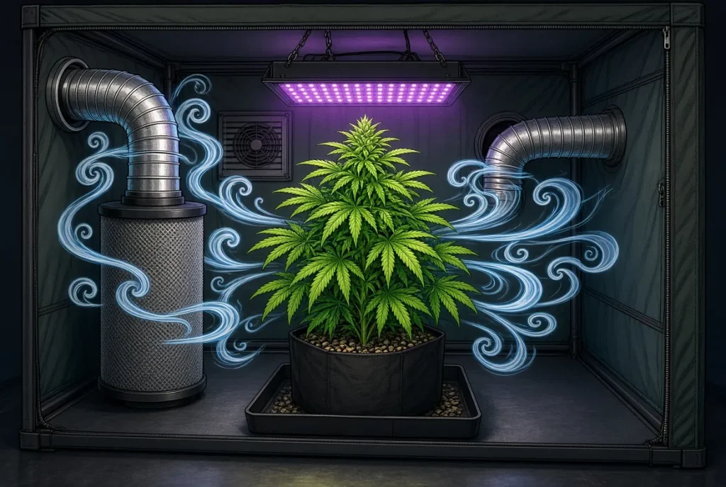 Maîtriser les odeurs de cannabis en culture, illustration style manga coloré