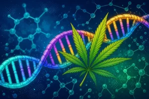 Épigénétique du cannabis, ADN, illustration style manga coloré