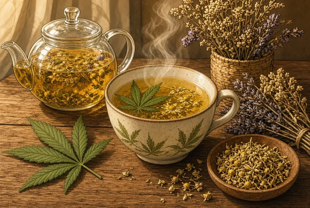 Infusion au CBD, tisane, illustration style manga coloré