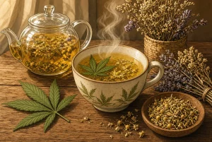 Infusion au CBD, tisane, illustration style manga coloré