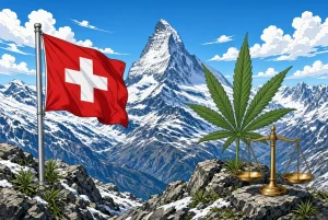 Législation du cannabis en Suisse, illustration style manga coloré