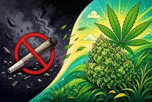 Quel CBD pour arrêter le THC, illustration style manga coloré