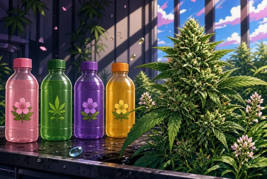 Engrais de floraison pour le cannabis, illustration style manga coloré