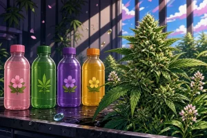 Engrais de floraison pour le cannabis, illustration style manga coloré