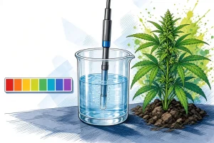 L'importance du pH en culture de cannabis, illustration style manga coloré