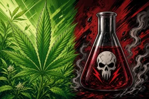 Dangers du cannabis synthétique, illustration style manga coloré