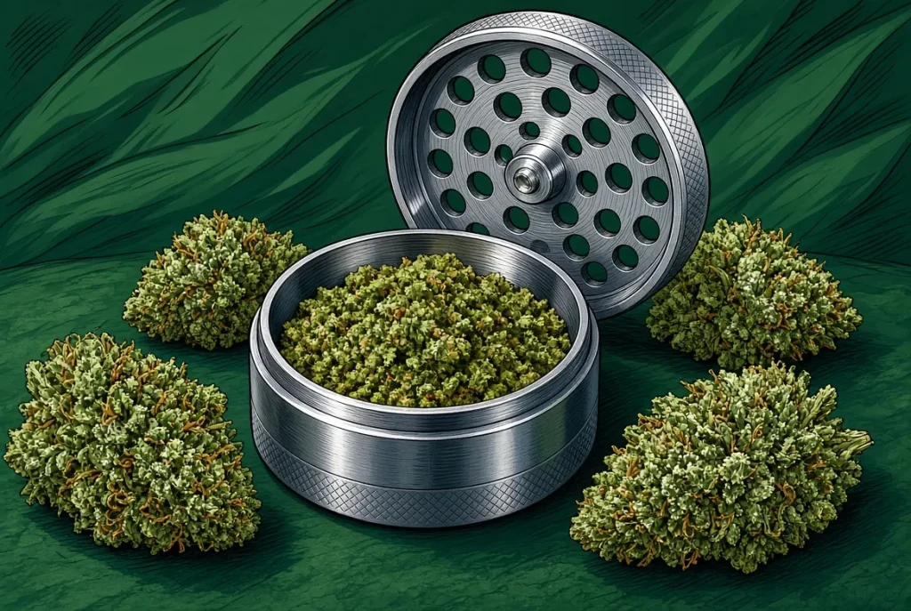 Le grinder de weed, illustration style manga coloré