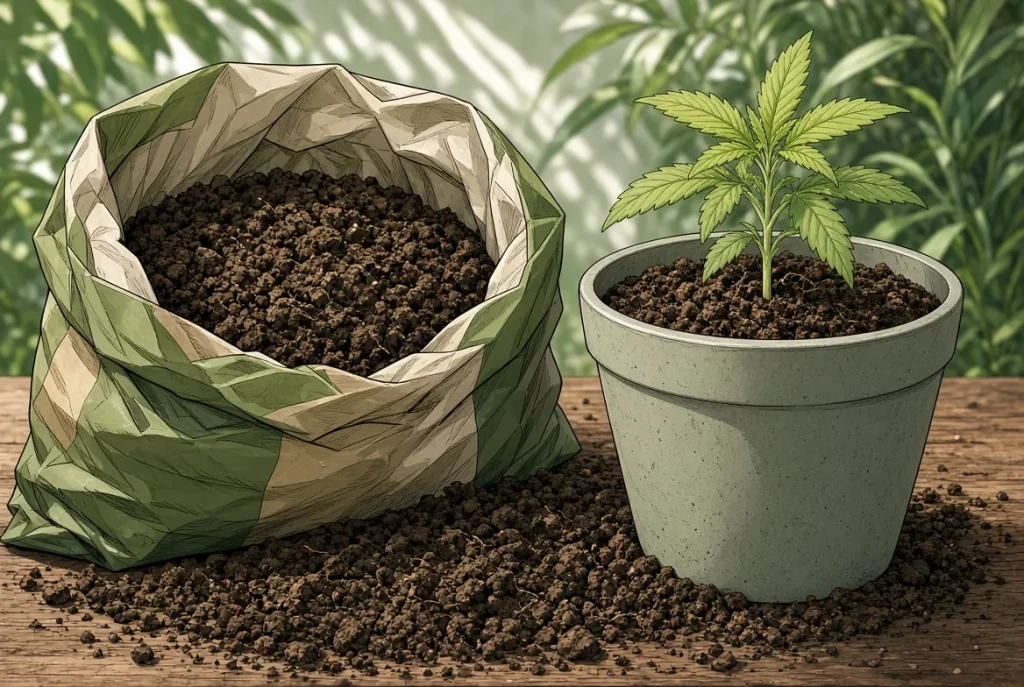 Terreau pour graines autofloraison, illustration style manga coloré