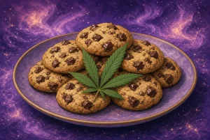 Space Cookies au cannabis, illustration style manga coloré