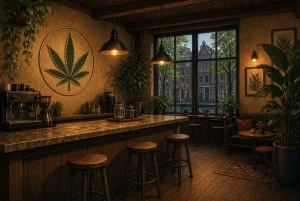 Top des coffee-shops à Amsterdam, illustration style manga coloré