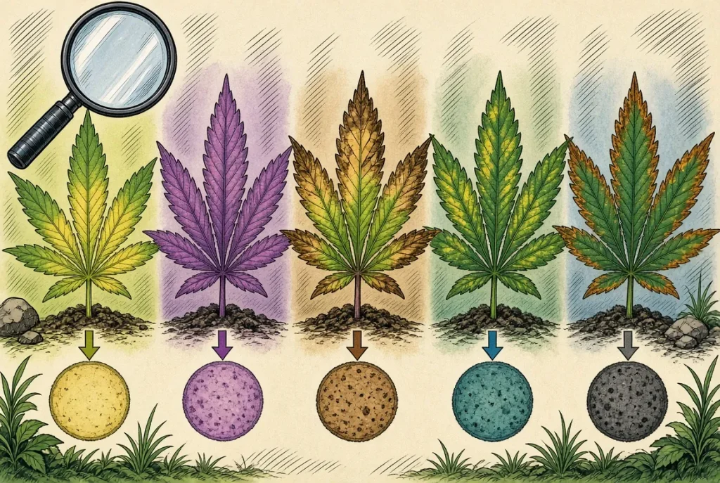 Reconnaître les carences du cannabis, illustration style manga coloré