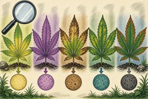 Reconnaître les carences du cannabis, illustration style manga coloré