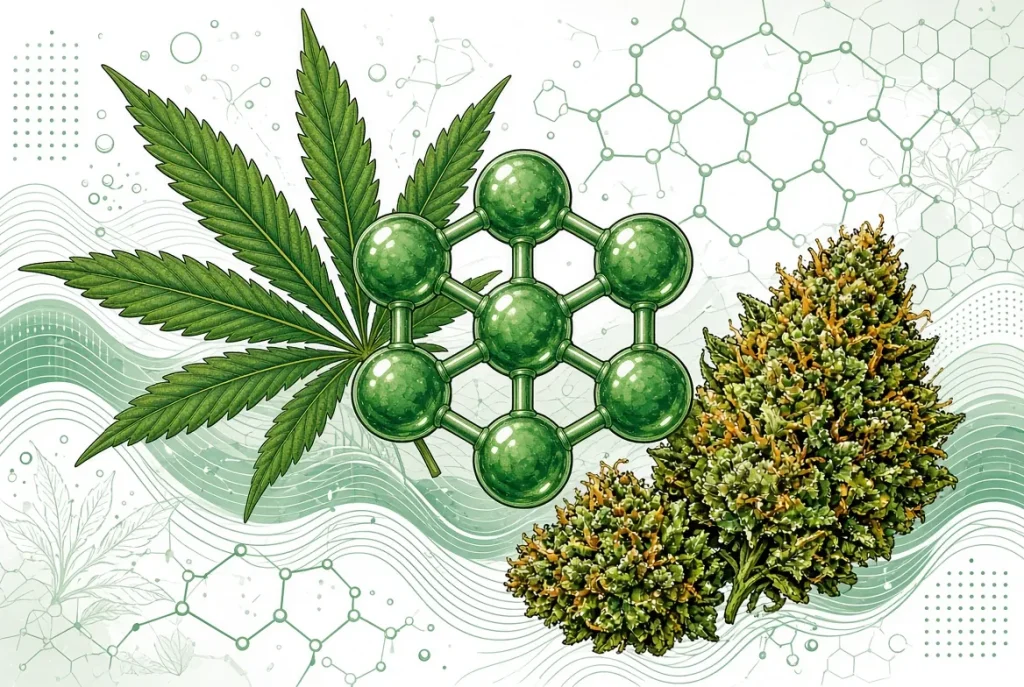 Tout savoir sur le THC, molécule, illustration style manga coloré